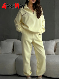 Spring Red Women's Tracksuit with Zipper Cotton Oversize Classic Two Piece Set Women Casual  Yellow Trouser Suits for Women 2026 Quick Pick Grocers