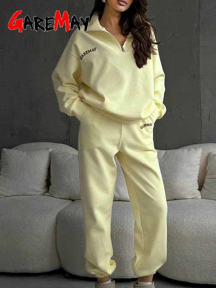 Spring Red Women's Tracksuit with Zipper Cotton Oversize Classic Two Piece Set Women Casual  Yellow Trouser Suits for Women 2026 Quick Pick Grocers