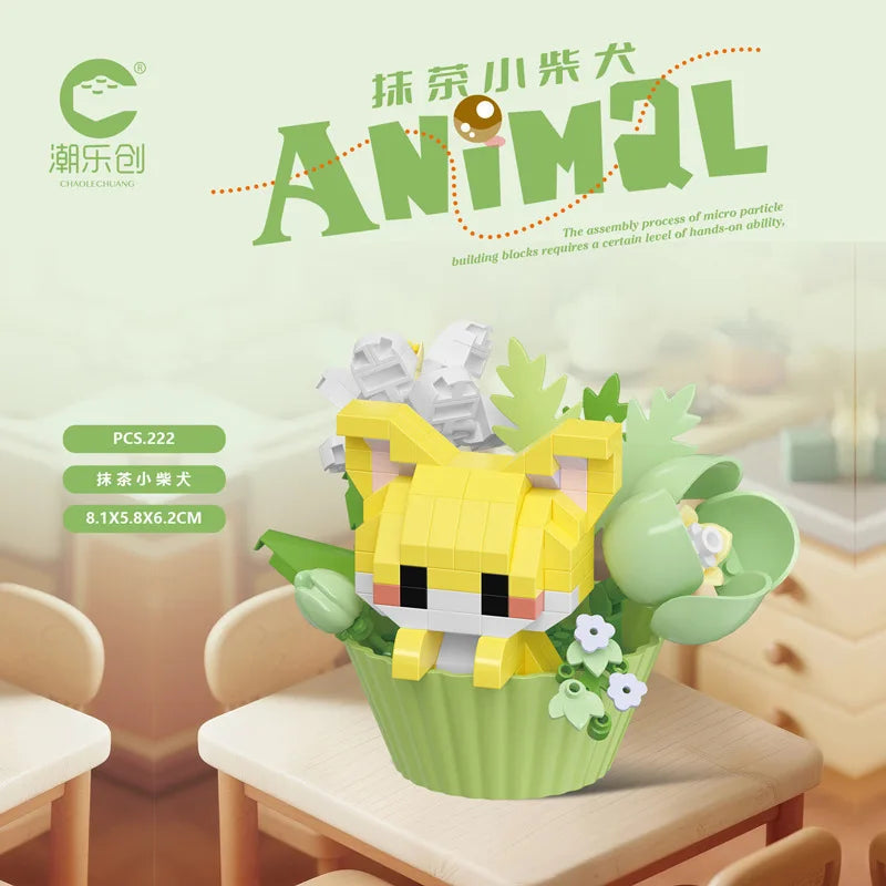 Cute dessert small animals potted bouquet cartoon doll panda puppy building block ornament children toys gift Quick Pick Grocers