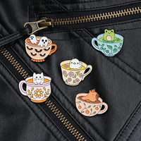 Creative Coffee Cup Animal Collection Enamel Pins Ghost Duck Capybara Frog Brooch Lapel Badge Cute Halloween Jewelry Kid Gift  ﻿ Quick Pick Grocers