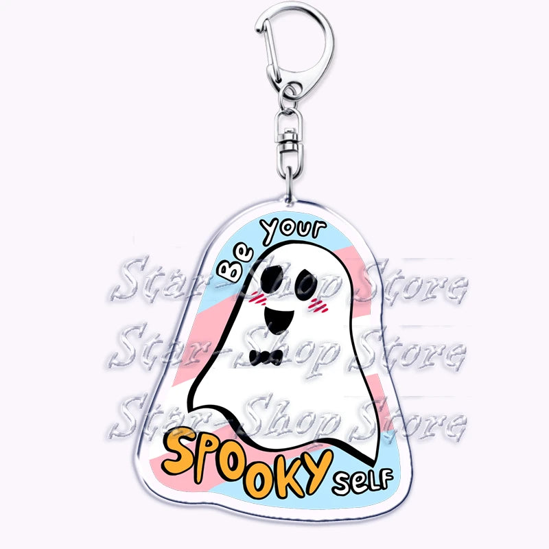 Cute Lgbt Halloween Keychain for Accessories Bag Gay Pride Lgbtq Spooky Ghost Lesbian Keyring Jewelry Rainbow Fans Friends Gifts Quick Pick Grocers