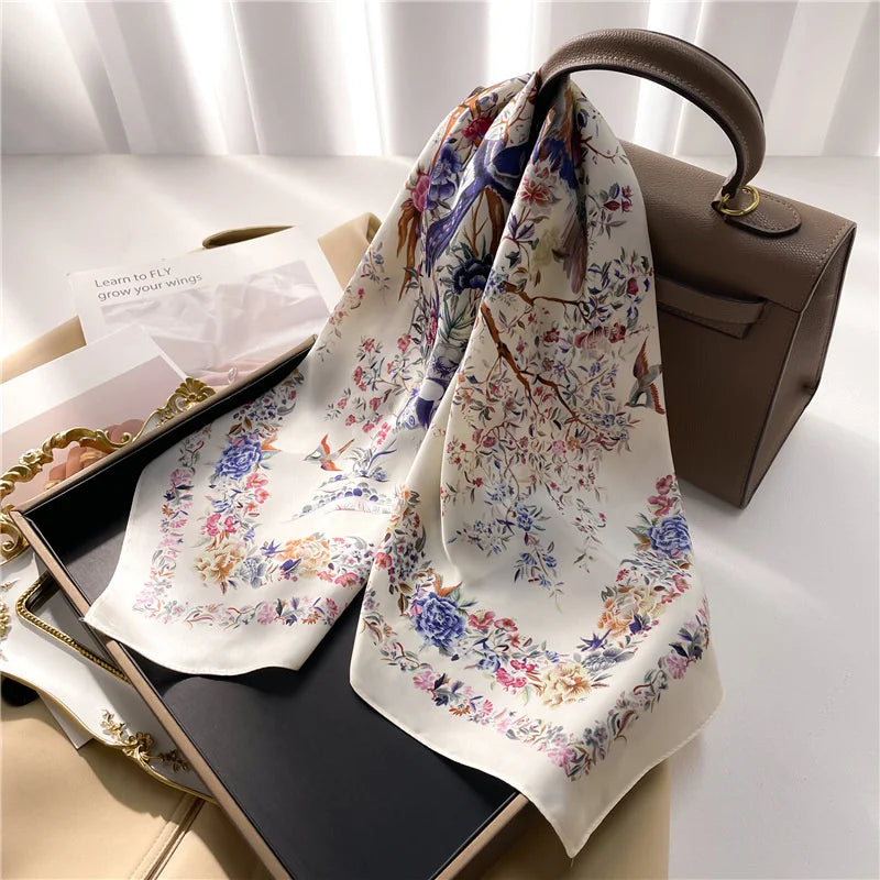 2025 New Fashion 70X70cmPrinted Women's Scarf Pashmina Silk Scarf Square Shawl Decorative Headband Neck Luxury Design Bandana Quick Pick Grocers
