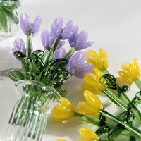 Glass Flower Decor Handcrafted Floral Sculpture Hand-blown Glass Flower Bouquet with Vase Mini Floral Decoration for Home Room Quick Pick Grocers