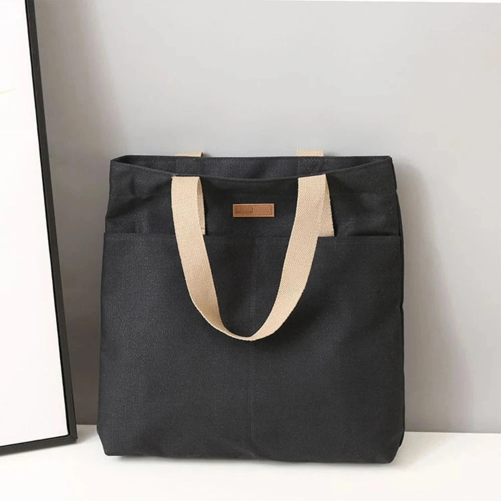 1Pc Women's Tote Bag Canvas Sewing Thread Large Capacity Advanced Sense Handbag Convenient Practical Female's Commuter Bag Econic Blanks