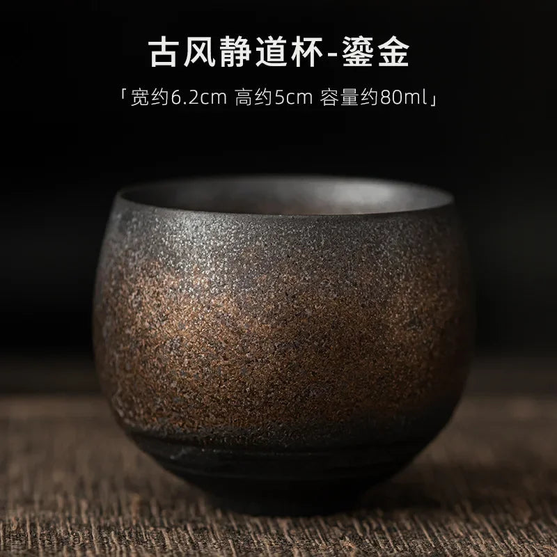 Japanese Handmade Rough Pottery Tea Cup Ceramic Kung Fu Tea Set Single Cup Antique Style Quiet Path Antique Craftsmanship Gift Quick Pick Grocers