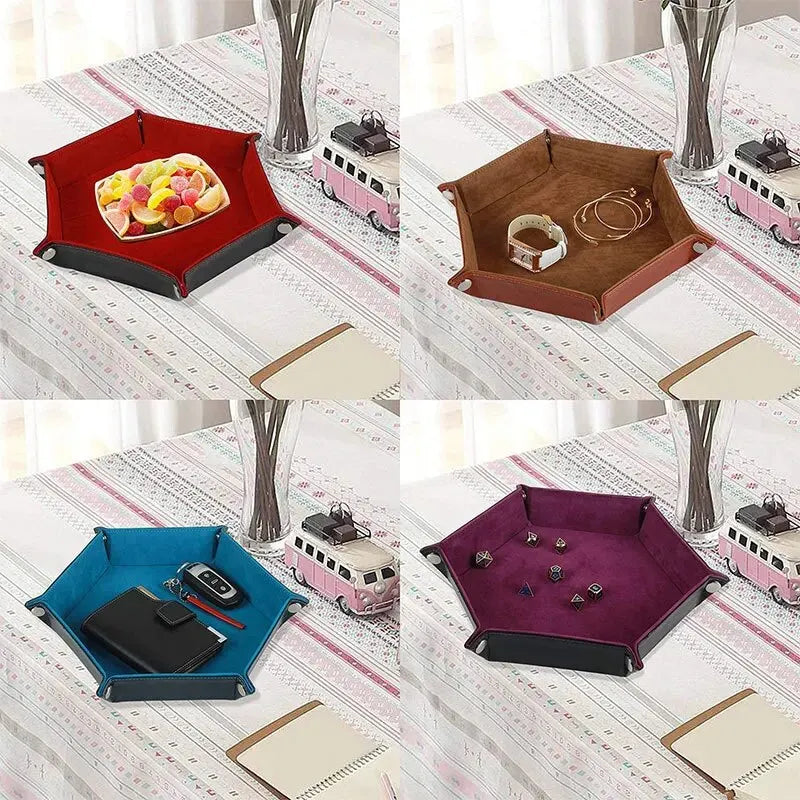 1pc Hexagonal Dice Tray and Miscellaneous Storage Box Board Game Dice Tray Accessories Leather Dice Tower Quick Pick Grocers
