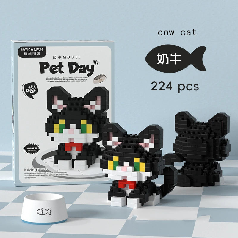 18 Styles Little Dog Cat Cute Pet Small Building Block Model Series Ornaments Children's Toys Miniature Bricks Quick Pick Grocers