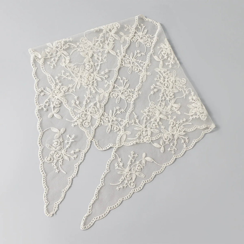 Elegant Lace Scarf Hollow Out Embroidery Foulard Bandana Solid Color Triangular Scarf Thin Vintage HandkerChiefs for Hair Woman Quick Pick Grocers