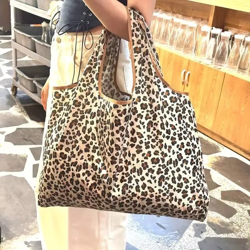 Large Capacity Leopard Print Hand Shopping Bag Women's Daily Folding Handbag Econic Blanks