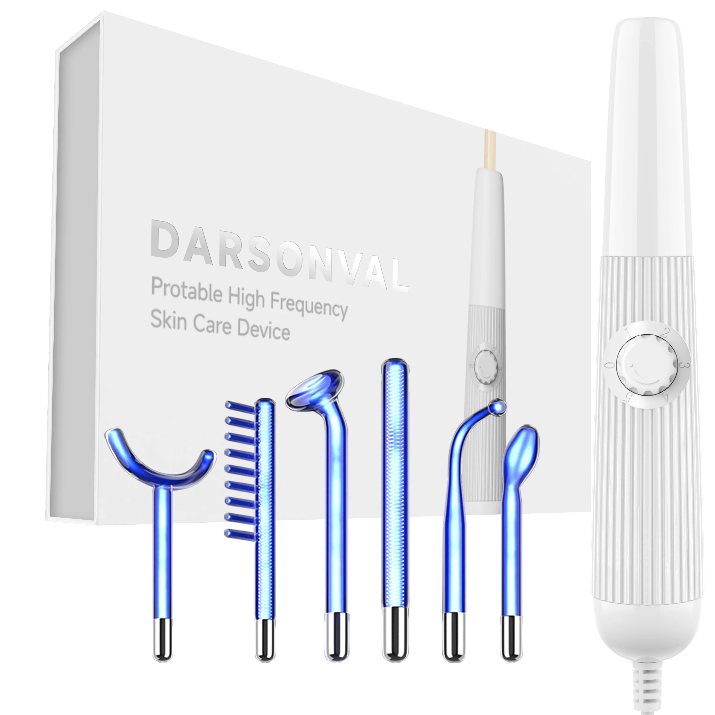 DARSONVAL Blue 6-in-1High Frequency Facial Machine For Hair Face Anti Aging Therapy Acne Tool Fusion Neon+Argon Wands Skin care Quick Pick Grocers