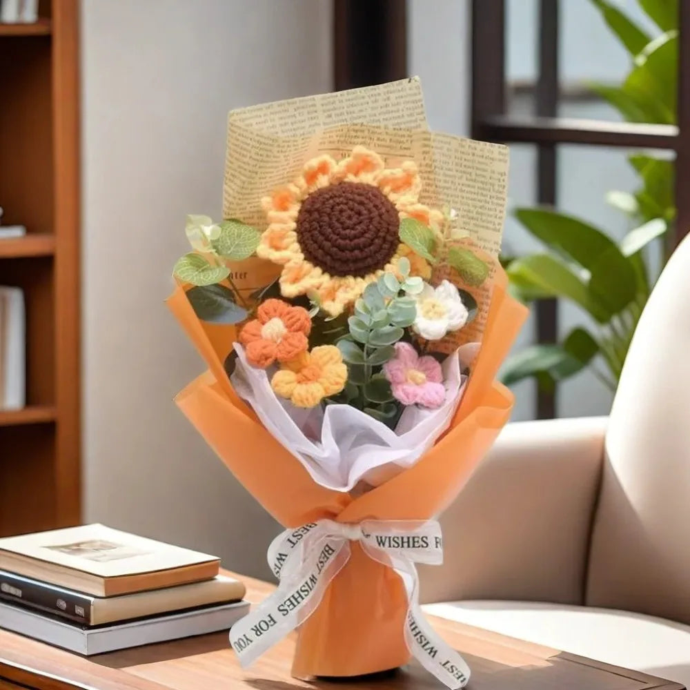 Artificial Flower Crochet Bouquet Handmade Anniversary Sunflower Daisy Bouquet Mothers Day Birthday Gift Eternal Flower Quick Pick Grocers