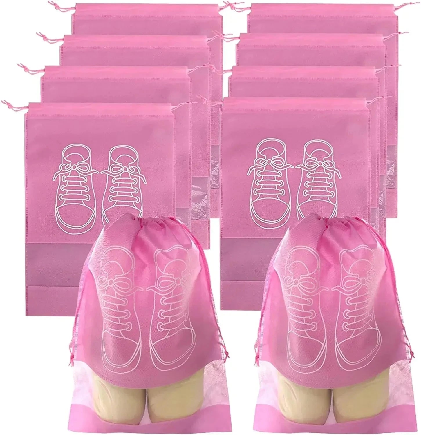 5pcs/set Shoe Storage Bag With Thickened Non-woven Fabric Strap Mouth Large Capacity Travel Waterproof Shoe Bag Moistureproof Econic Blanks