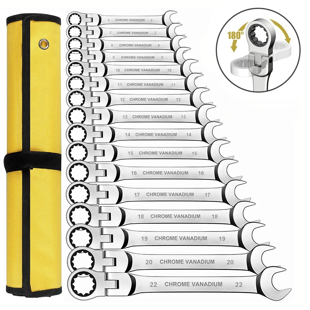 8pcs 72-Tooth Durable Ratchet Wrench Set Metric 8-19mm Multi-Function for Garage Home DIY Repair Maintenance Ideal Party Gift Quick Pick Grocers