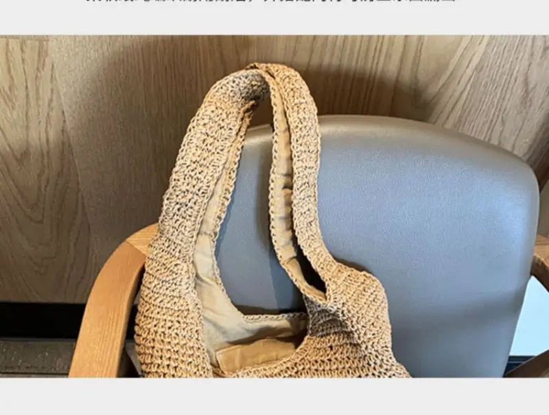French Style Large Capacity Woven Straw Woven Bag for Women New Beach Vacation Shoulder Bag Casual Commuting Tote Bag Purse Quick Pick Grocers