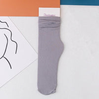 INS Women Girls Summer Thin Long Socks Ice Velvet Soft Breathable Pile of Socks Solid Black White Beige Harajuku High Tube Socks Quick Pick Grocers