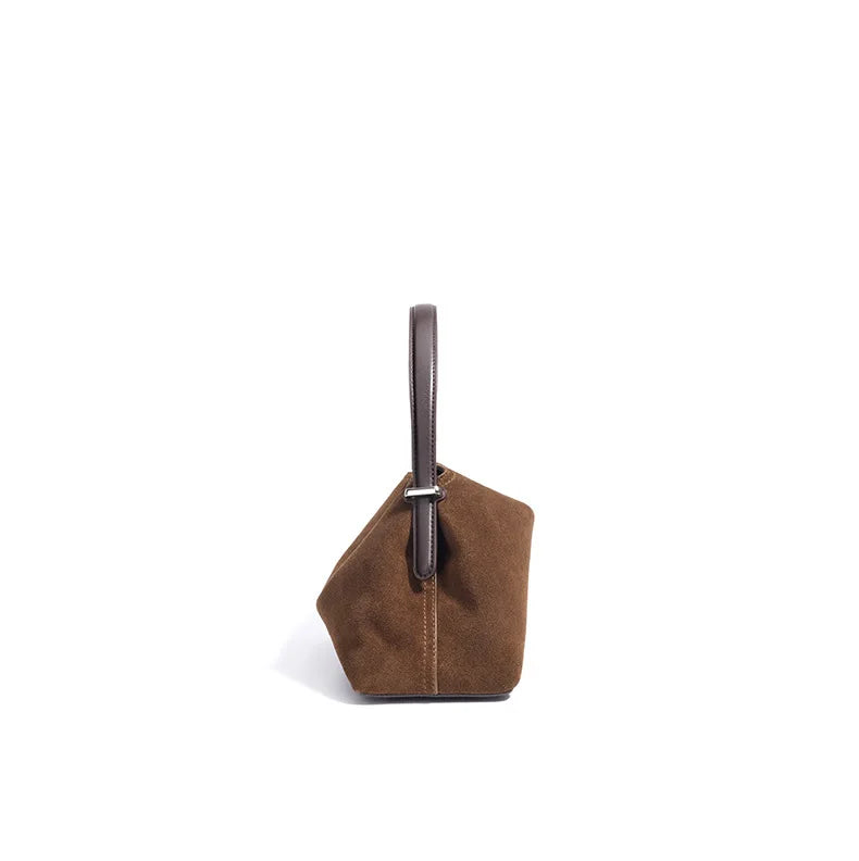 2026 Autumn Winter All-match Bowling Tote All-match Matte Suede Cowhide Leather Women Shoulder Bag Coffee Purple Noble Handbag Quick Pick Grocers