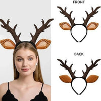 1PC Deer Antlers Headband: Plush Ear & Brown Antler Hair Hoop for Christmas & Halloween Party, Animal Cosplay, Holiday Dress-Up Quick Pick Grocers