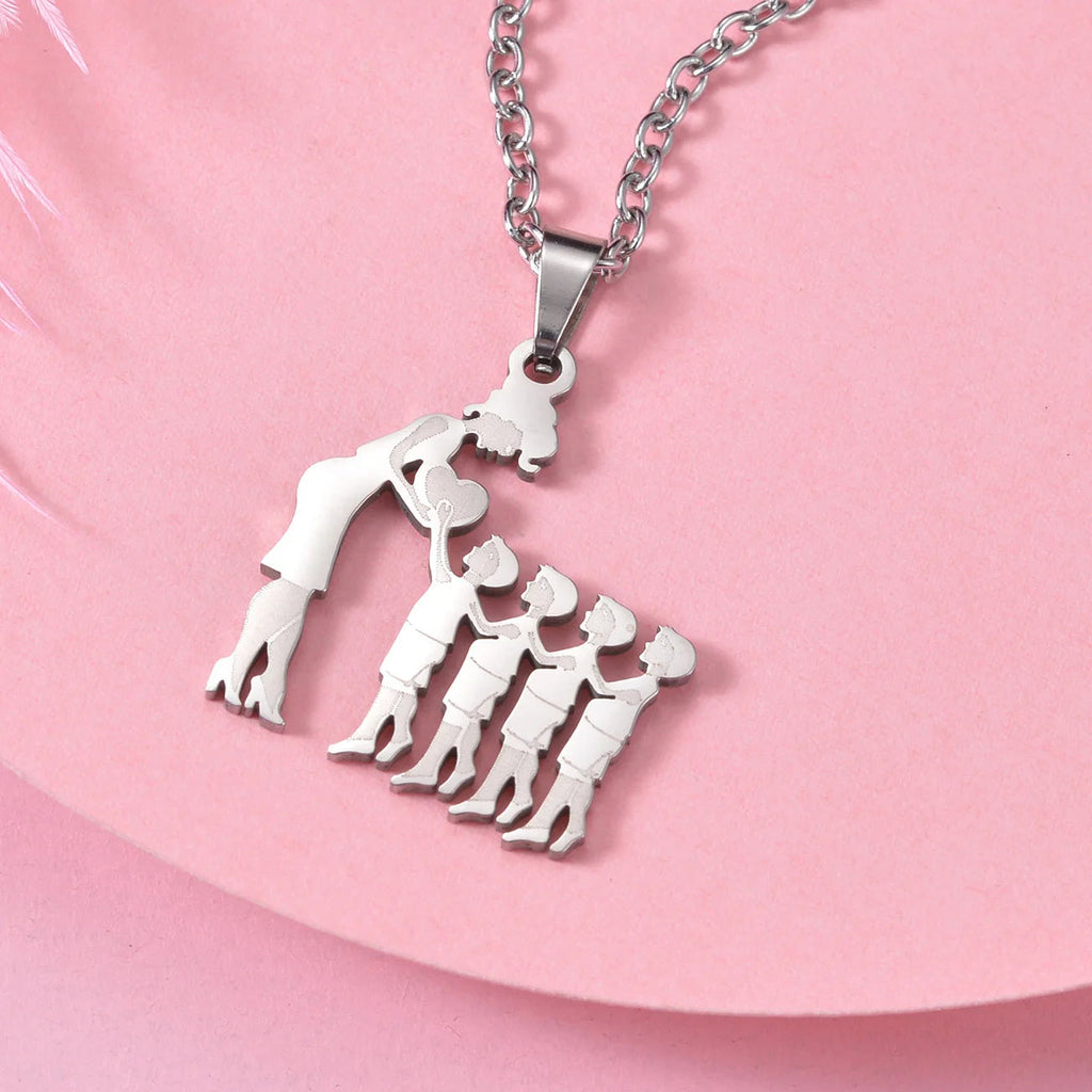 Girls Boy Children Stainless Steel Family Necklaces Mama Pendants Necklace Birthday Gifts For Women Jewelry Mother's Day Jewelry Quick Pick Grocers