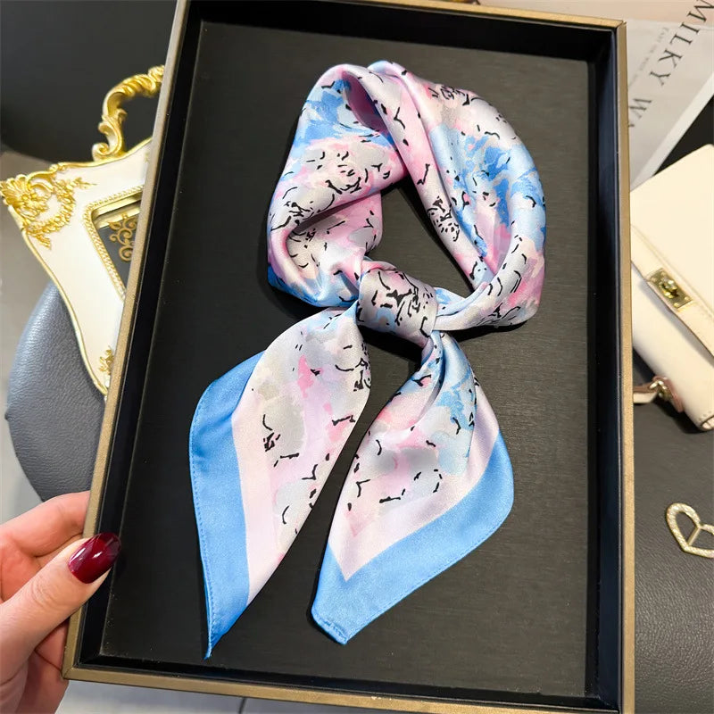 Bohemian Style Print Luxury Brand Silk Square Scarf Women Satin Shawls Neckerchief Wrap Scarves Bandana Hair Hjiab Floral Quick Pick Grocers