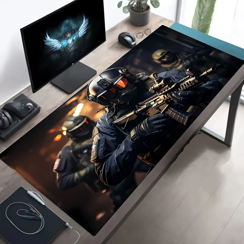 Large Mouse Pad Tactical Soldier Design Non-Slip XXL desk pad gaming accessories Stitched Edges for Home and game for fps gamer Econic Blanks