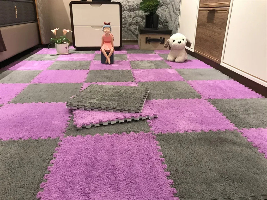 30*30CM Soft Plush Children Kids Rug Play Mat Puzzle Carpet Warm Playmat Interlocking Exercise Tiles Floor Carpet Decoration Mat Quick Pick Grocers