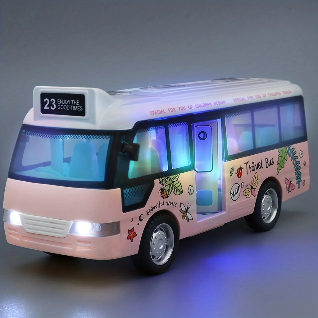City Bus Toys Cars Die-Cast Plastic Airport Cars For Boys Girls, Pull Back Play Vehicle With Sound, Light Up & Open-able Doors Quick Pick Grocers