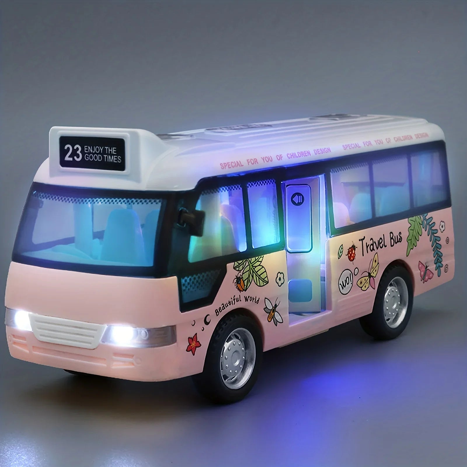 City Bus Toys Cars Die-Cast Plastic Airport Cars For Boys Girls, Pull Back Play Vehicle With Sound, Light Up & Open-able Doors Quick Pick Grocers