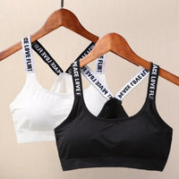 Sports Underwear Women Yoga Fitness Seamless Crop Top Wide Letter Straps Comfortable Workout Activewear Back Without Underwire I Quick Pick Grocers