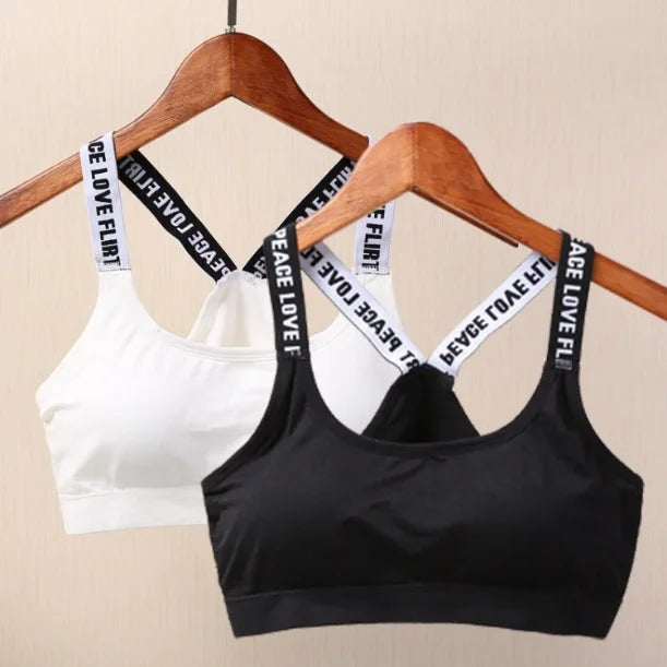 Sports Underwear Women Yoga Fitness Seamless Crop Top Wide Letter Straps Comfortable Workout Activewear Back Without Underwire I Quick Pick Grocers