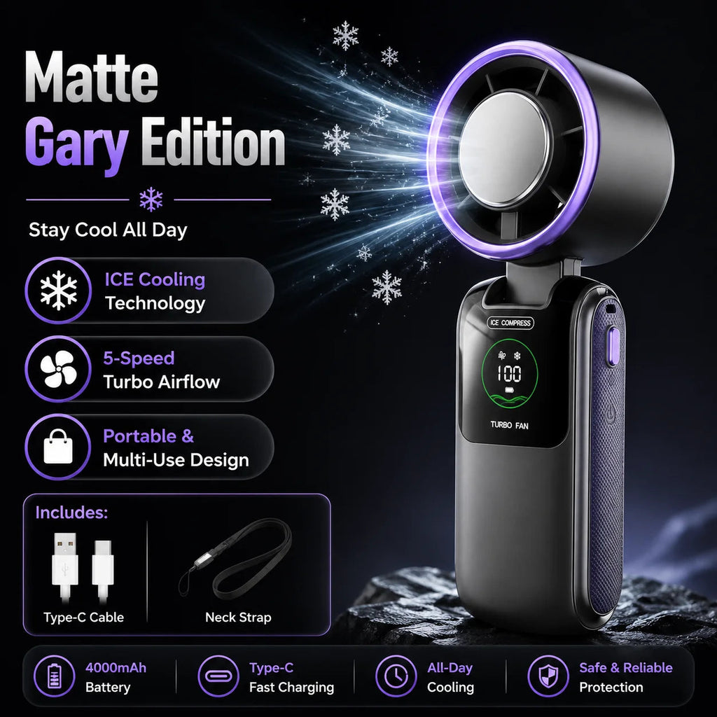 Portable Cooling Fan, 5-Speed Strong Wind Foldable Neck Hanging Fan, 9H Long Battery 4000mAh Mini Air Cooler for Travel & Outdoo Quick Pick Grocers