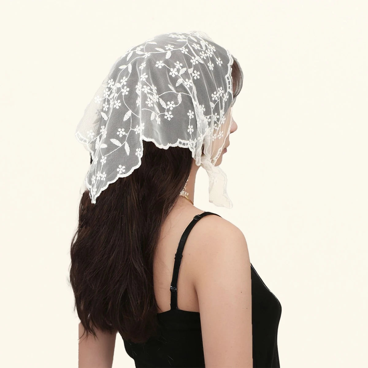 Elegant Lace Scarf Hollow Out Embroidery Foulard Bandana Solid Color Triangular Scarf Thin Vintage HandkerChiefs for Hair Woman Quick Pick Grocers
