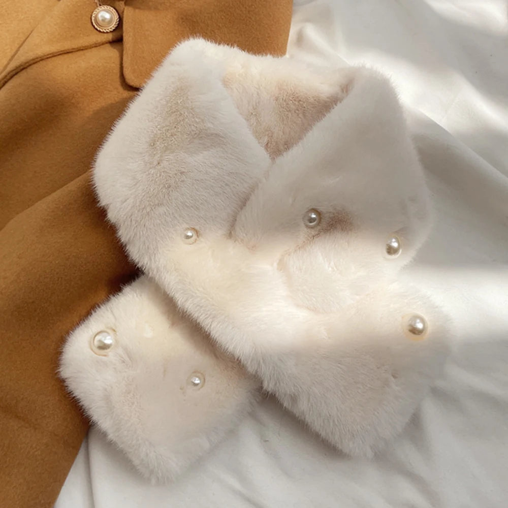 Women Winter Warm Thicken Cross Collar Scarf Solid Color Faux Rabbit Fur Cold Proof Scarves Fashion Soft Furry Neck Warmer Quick Pick Grocers