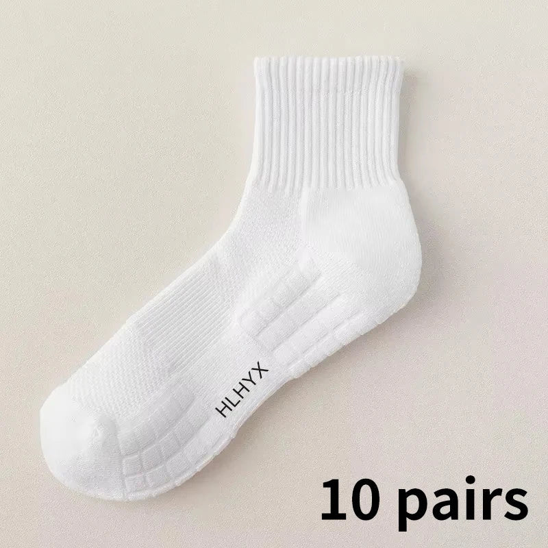 10pairs HLHYX Socks Men's Cotton Deodorant Winter Towel Bottom with Mid-tube White Stockings Thickened Sports Basketball Socks Quick Pick Grocers