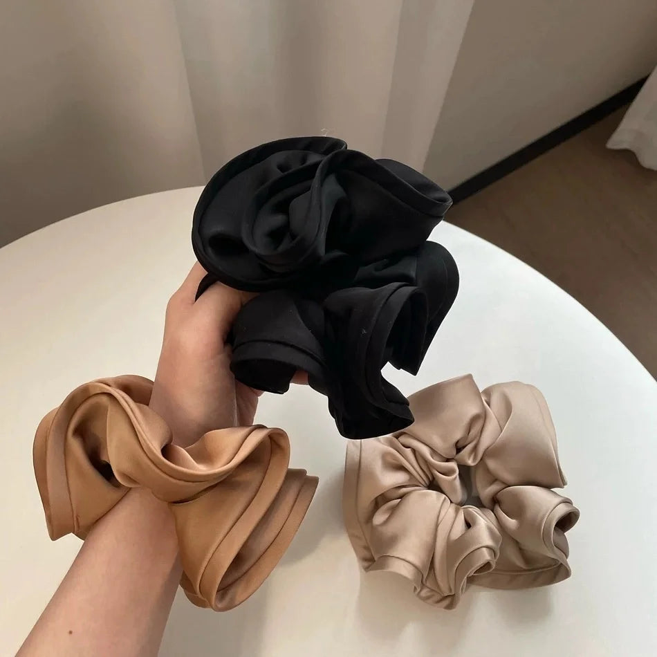 Korean Big Hair Tie Ribbon Scrunchies Satin Elastic Hair Band Bow Women Simple Temperament New Style  Ponytail Hair Accessories Quick Pick Grocers