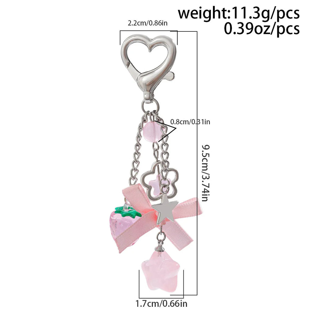 Y2K Fashion Flower Star Love Bow Strawberry Pendant Acrylic Keychain Student Women's Bag Backpack Pants Chain Accessories Econic Blanks