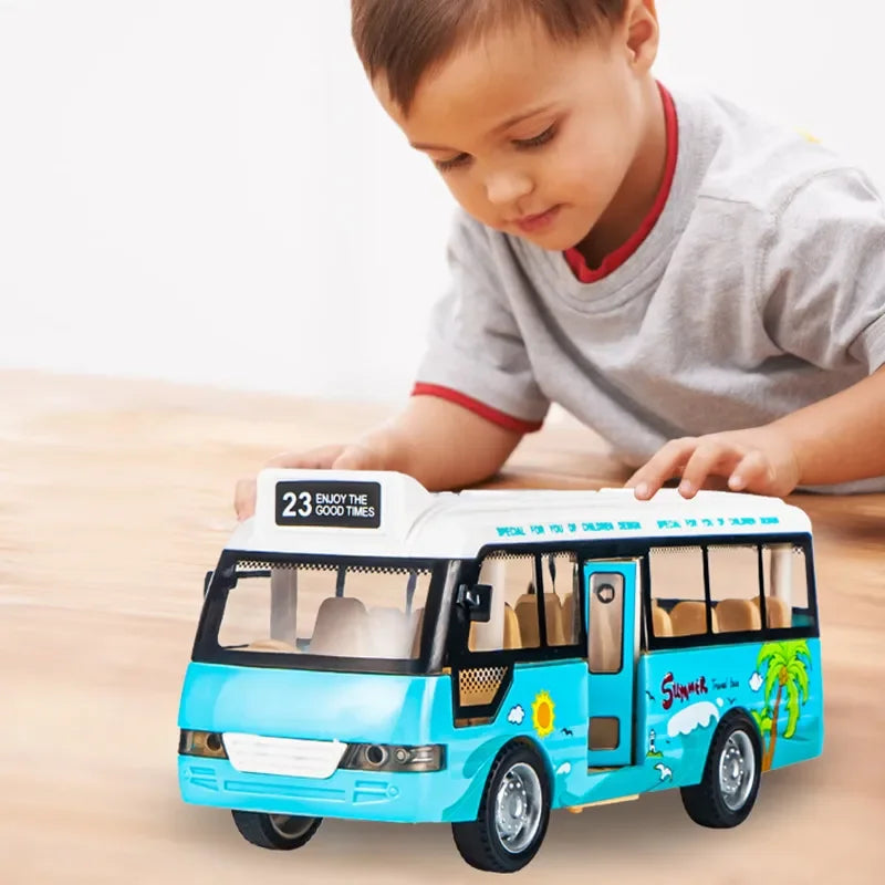 City Bus Toys Cars for Toddlers Cars for Boys Girls Pull Back Play Vehicle Bus Model with Sound Light Up & Open-able Doors Quick Pick Grocers