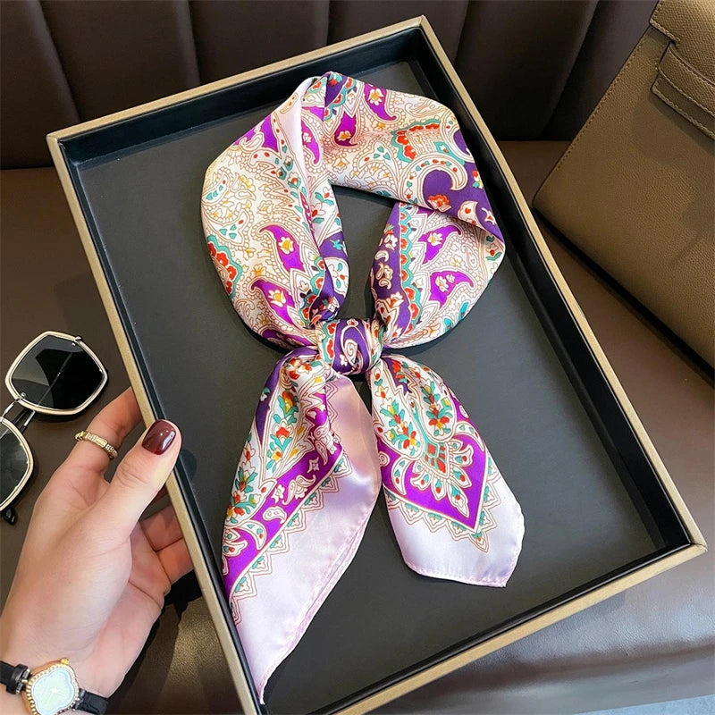 Bohemian Style Print Luxury Brand Silk Square Scarf Women Satin Shawls Neckerchief Wrap Scarves Bandana Hair Hjiab Floral Quick Pick Grocers