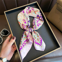 Bohemian Style Print Luxury Brand Silk Square Scarf Women Satin Shawls Neckerchief Wrap Scarves Bandana Hair Hjiab Floral Quick Pick Grocers