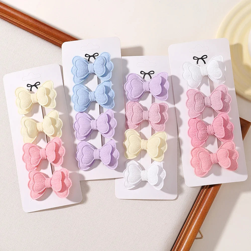 4Pcs/set Candy Colored Hair Clip Set for Girls Double Layered Bow Cute Bangs Hair Pin Cotton Safe Children's Hair Accessories Purest Peak