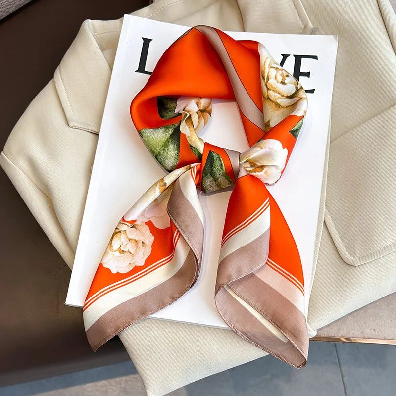 2025 New Fashion 70X70cmPrinted Women's Scarf Pashmina Silk Scarf Square Shawl Decorative Headband Neck Luxury Design Bandana Quick Pick Grocers
