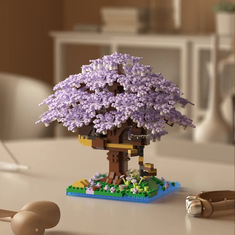 Pink cherry tree house building micro-particle building block classic model girl series difficult assembly toys Purest Peak Salt