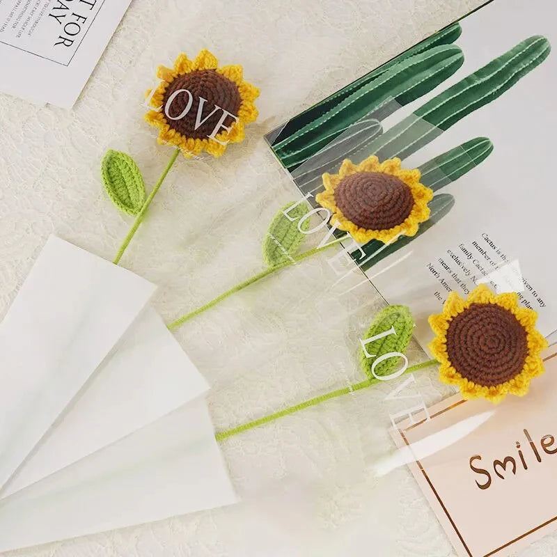 3Pcs Sunflower Hand Woven Bouquet Creative Wool Knitting Flower Sunflower Decorations Teachers Day Mother S Day Birthday Gift Quick Pick Grocers
