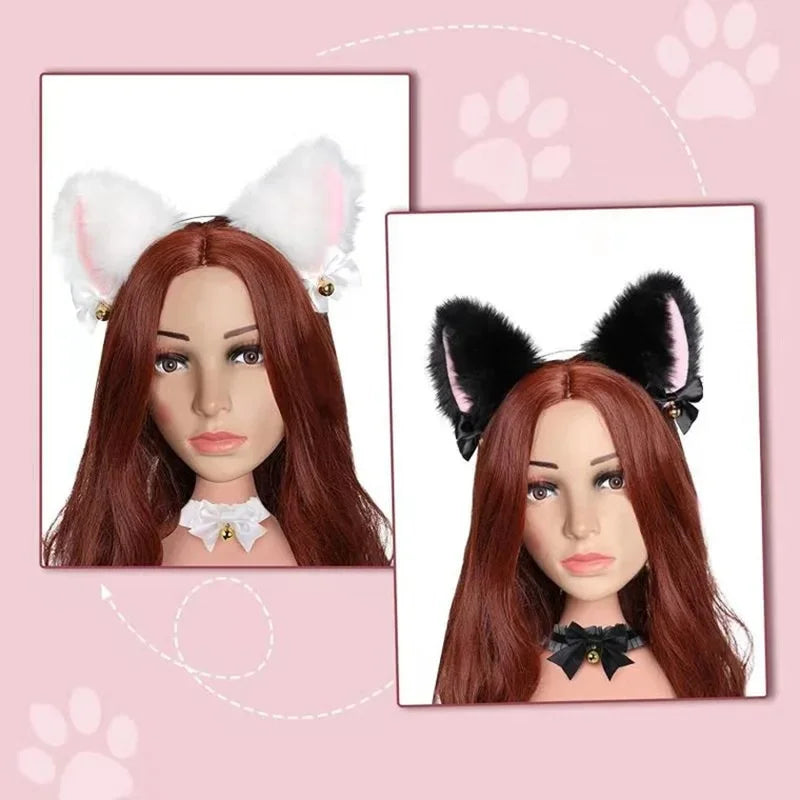 Beautiful Masquerade Halloween Cat Ears Cosplay Cat Ear Party Costume Bow Tie Bell Headwear Headband Hair Accessories Quick Pick Grocers