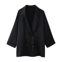 European and American Style 2024 Spring and Summer New Women's Clothing Wrinkle Effect Double Breasted Suit Jacket Pants Set Quick Pick Grocers
