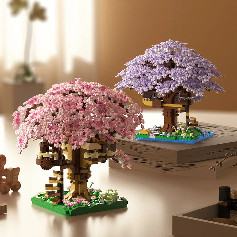 Pink cherry tree house building micro-particle building block classic model girl series difficult assembly toys Purest Peak Salt