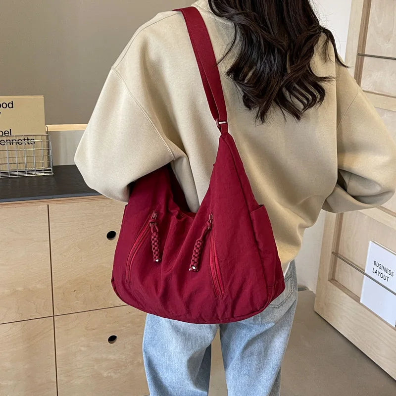 Trendy Women's Soft Cloth Shoulder Bag Solid Color Student 2026 Spring Y2k Casual Style Big Handbags Crossbody Bags for Women Quick Pick Grocers