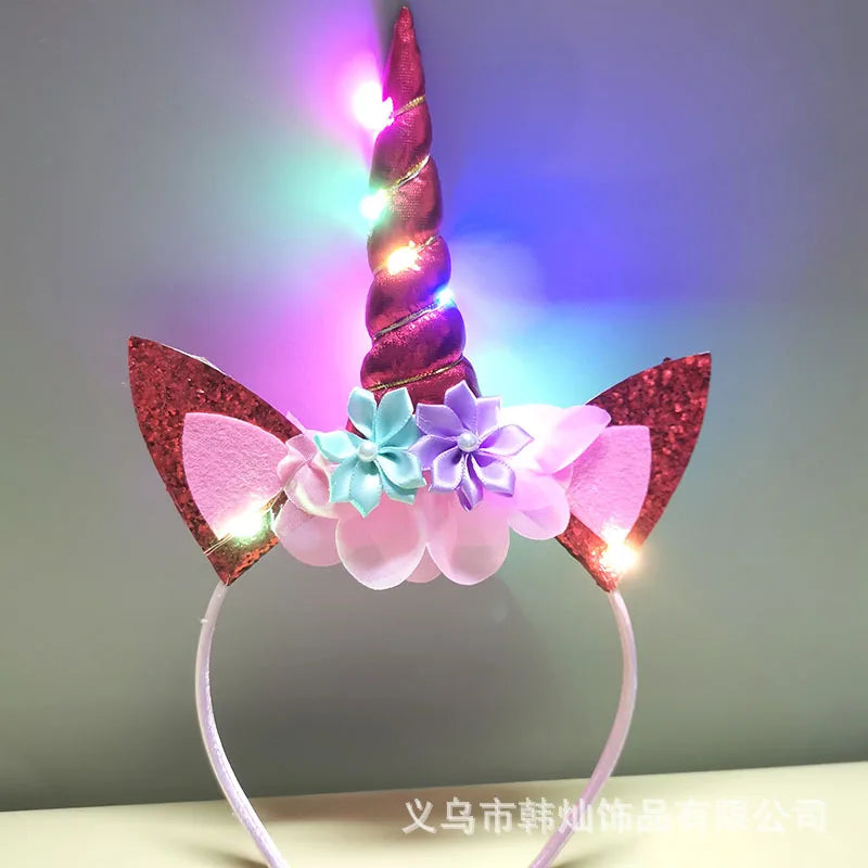 New Halloween Cute Unicorn Headband for Girls Lights Up Pink Sweet Party Hairpins Unique Cartoon Hair Accessories for Children Quick Pick Grocers