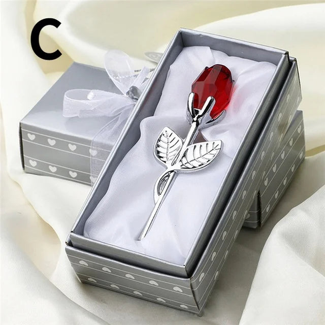 6 Colors Crystal Glass Rose Flower Figurines Craft Valentine's Day Favors X'mas Lovers' Gift Souvenir Home Wedding Decoration Econic Blanks