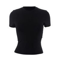 2024 Spring New Short Sleeve T-Shirt Women Solid Simple Casual Soft All-Match Hot Basic Crop Tops Tees Summer Fashion Quick Pick Grocers