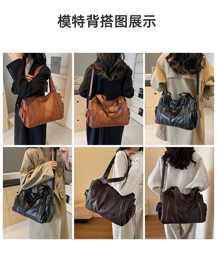 Soft Interior Compartment Shoulder Bags 2026 High Quality Contrasting Colors Bags for Women Fashion Zipper Pu Women's Handbags Quick Pick Grocers